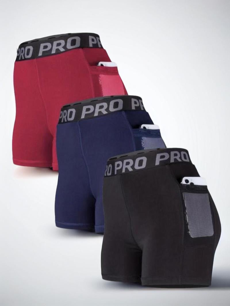 Women's Letter Tape High Waist Sports Gym Shorts, Casual Contrast Mesh Pocket